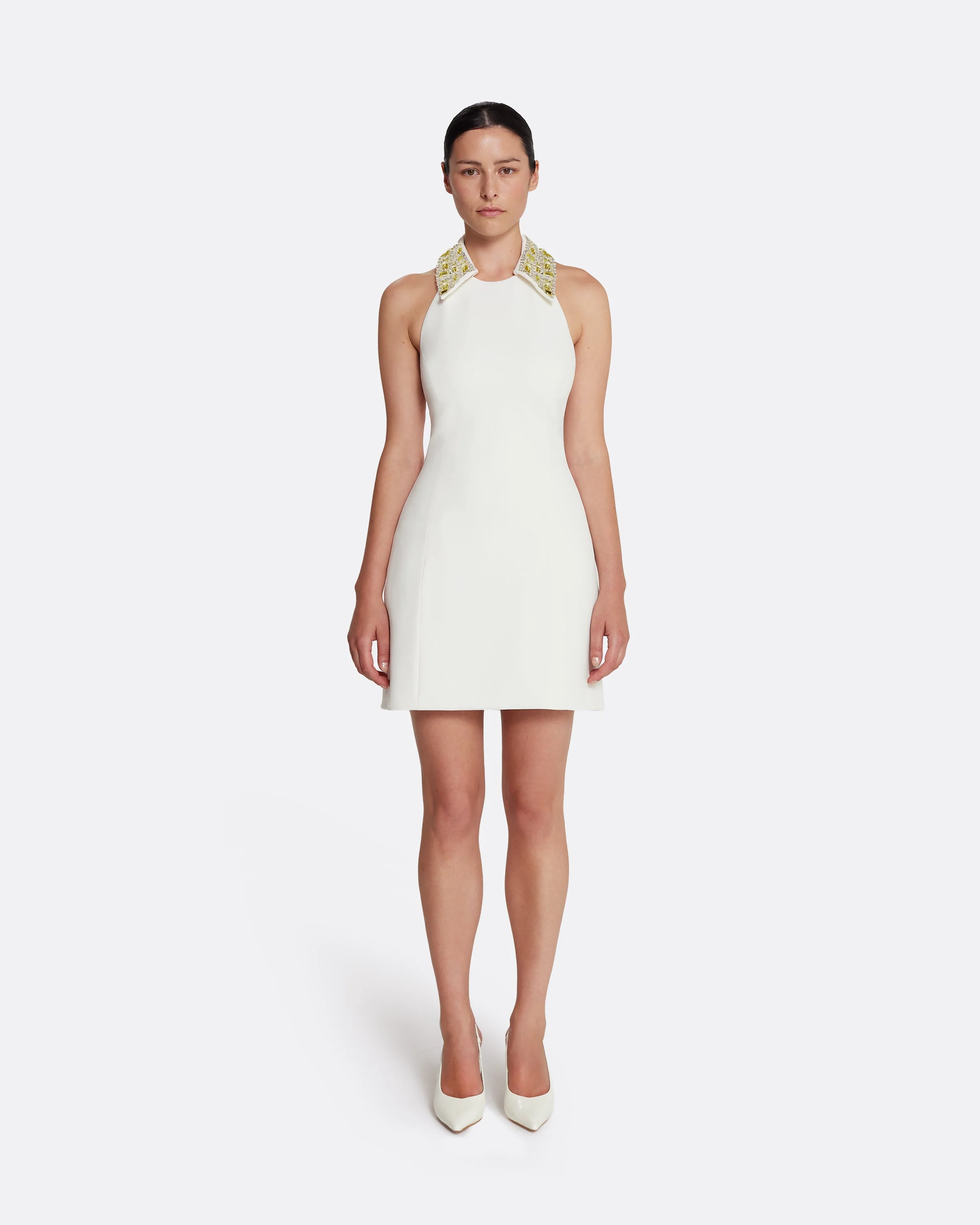 Zura Short Dress in Ivory with Gold Embellishment - Image 6