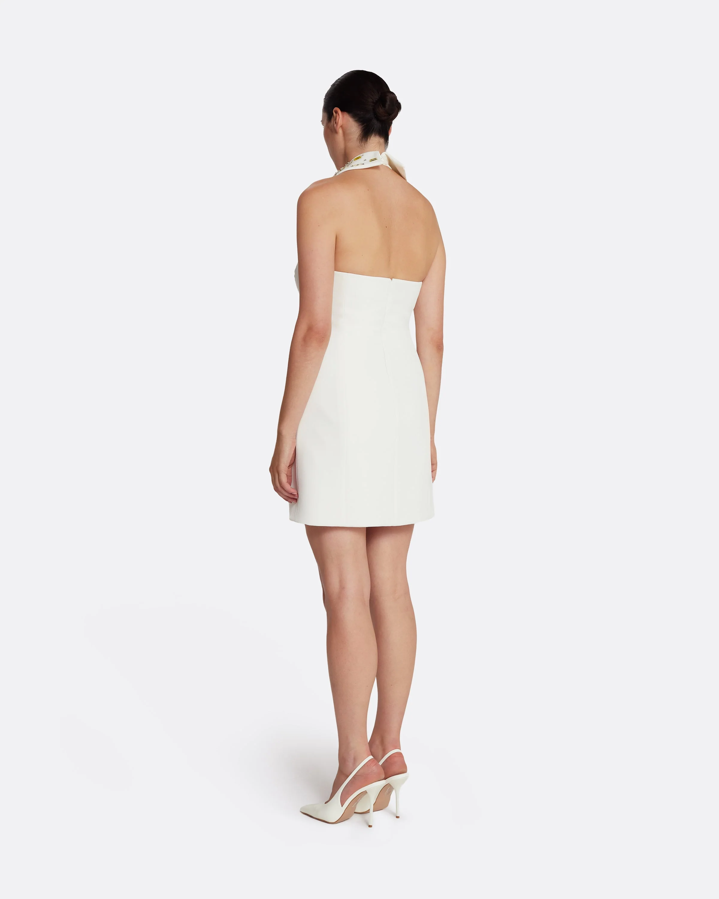 Zura Short Dress in Ivory with Gold Embellishment - Image 7