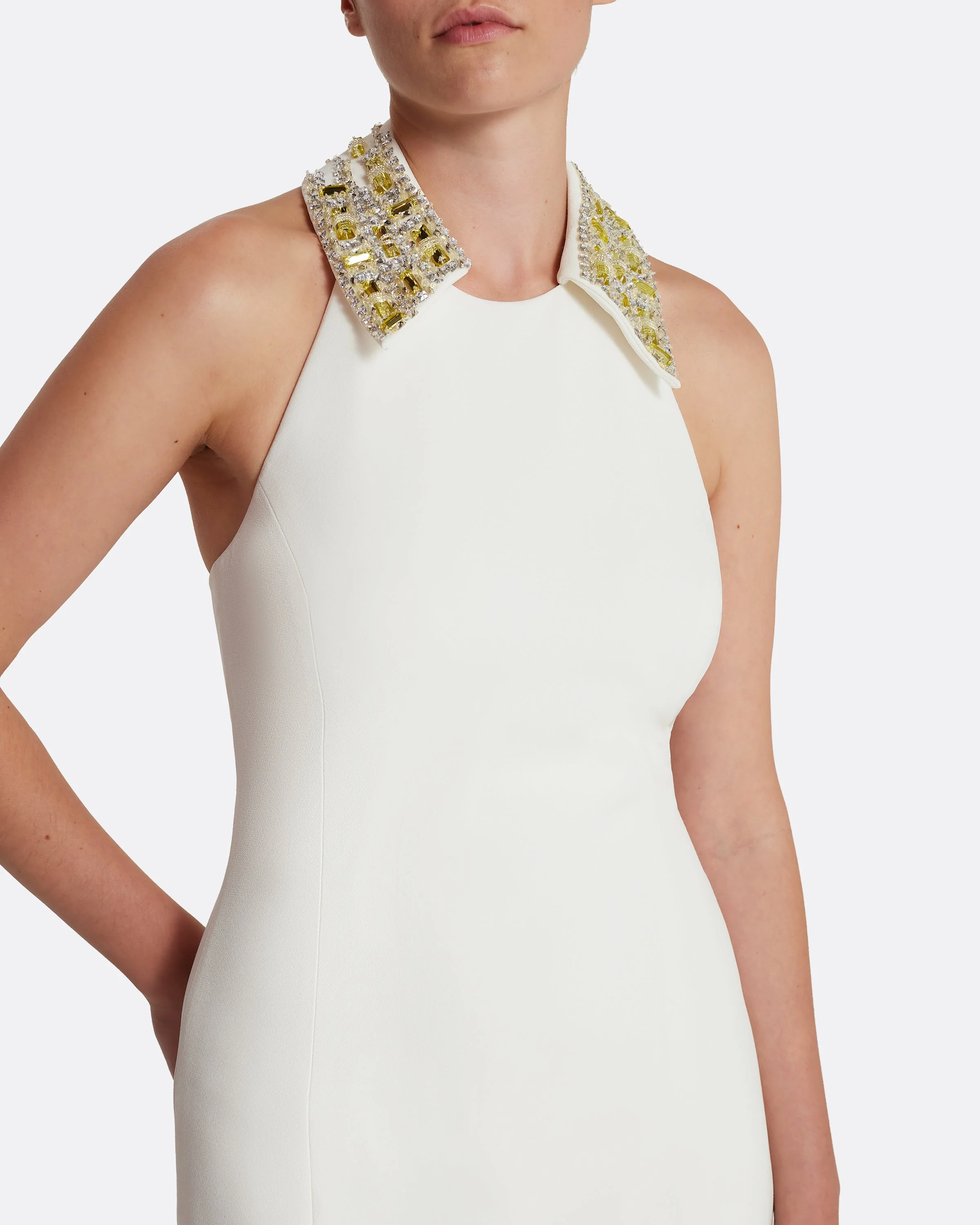 Zura Short Dress in Ivory with Gold Embellishment - Image 8